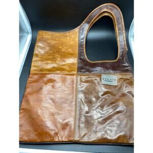 Renato Cueros Women Handbag Color Block ‎ Leather Brown, Tan Mod Hobo